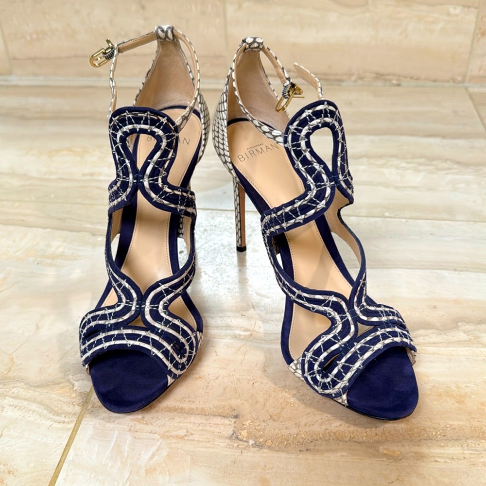 Alexandre Birman- Alice High Heel Suede/Snake Sandal Bali/Mono Natural -Size: 38